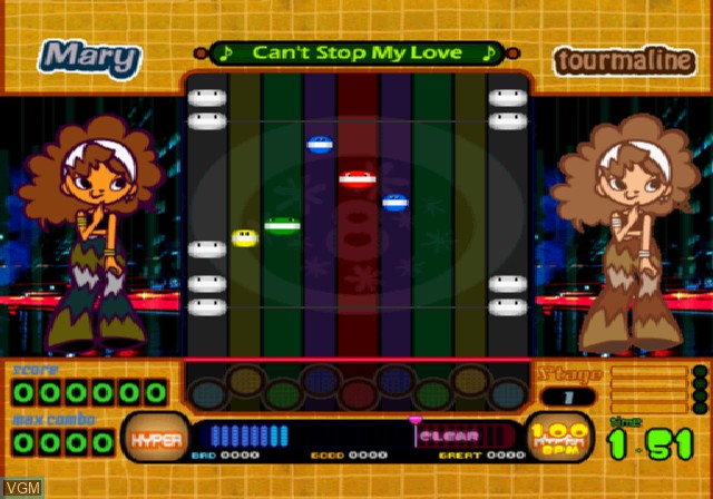 In-game screen of the game Pop'n Music 8 on Sony Playstation 2