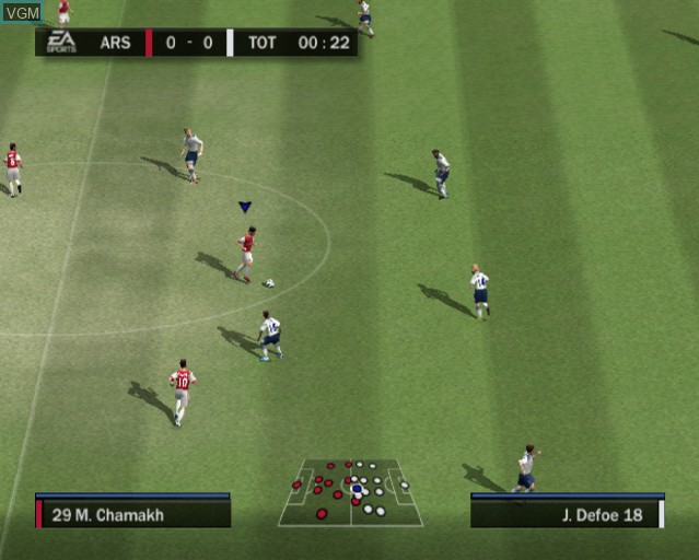 In-game screen of the game FIFA 11 on Sony Playstation 2