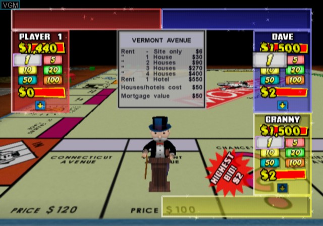 In-game screen of the game Monopoly Party on Sony Playstation 2