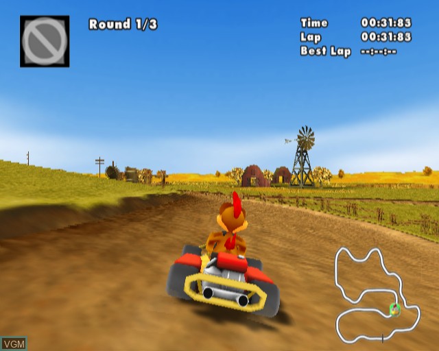 In-game screen of the game Moorhuhn Fun Kart 2008 on Sony Playstation 2