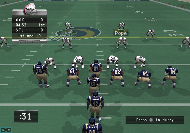 In-game screen of the game NFL GameDay 2002 on Sony Playstation 2