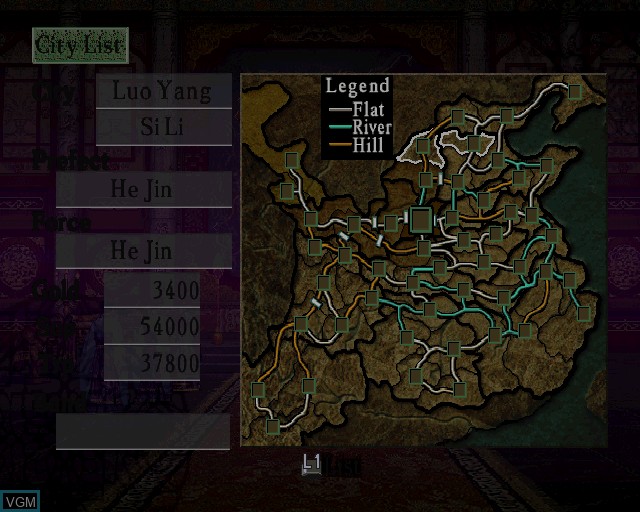 In-game screen of the game Romance of the Three Kingdoms VIII on Sony Playstation 2