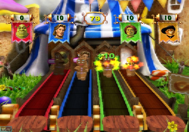 In-game screen of the game Shrek's Carnival Craze on Sony Playstation 2