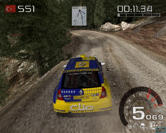 In-game screen of the game WRC - Rally Evolved on Sony Playstation 2