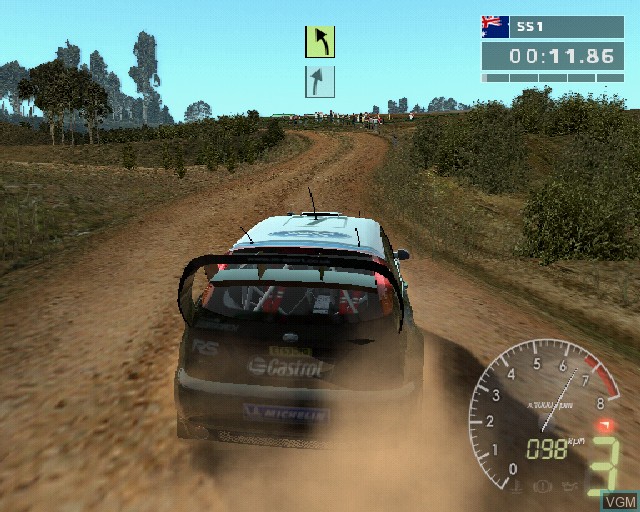 In-game screen of the game World Rally Championship 4 on Sony Playstation 2
