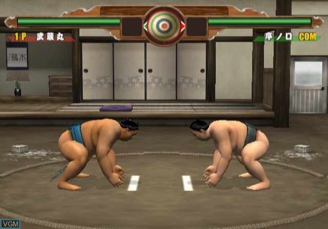 In-game screen of the game Nihon Sumou Kyoukai Kounin - Nihon Oozumou: Gekitou Honbasho-henNihon Sumou Kyoukai Kounin - Nihon Oozumou - Gekitou Honbasho-hen on Sony Playstation 2