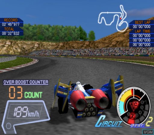 In-game screen of the game Shinseiki GPX Cyber Formula - Road to the Infinity 3 on Sony Playstation 2