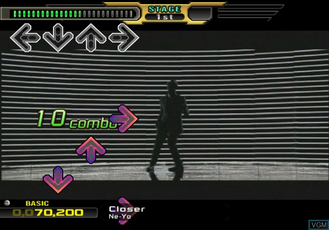 In-game screen of the game Dance Dance Revolution X2 on Sony Playstation 2
