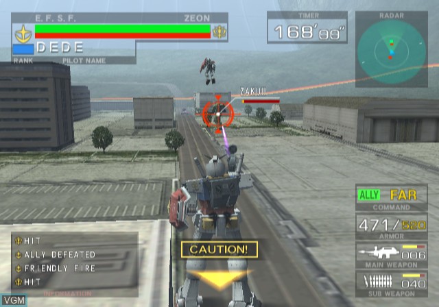 In-game screen of the game Mobile Suit Gundam - Gundam vs. Zeta Gundam on Sony Playstation 2