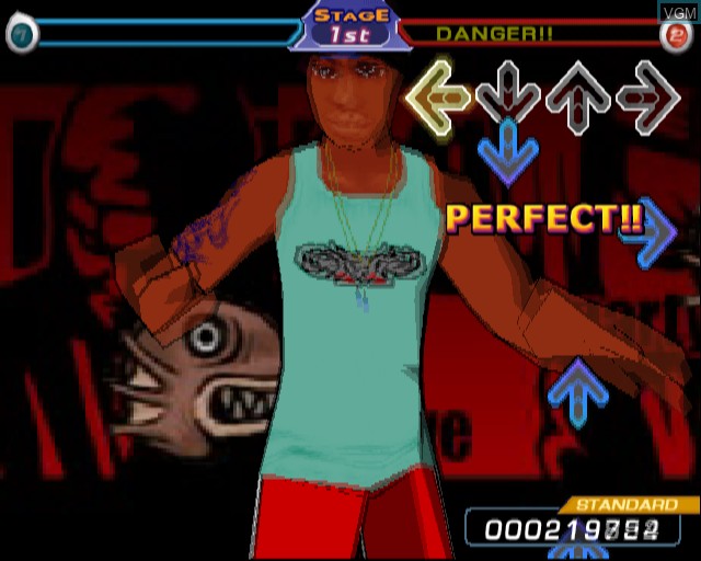 In-game screen of the game Dancing Stage Fusion on Sony Playstation 2