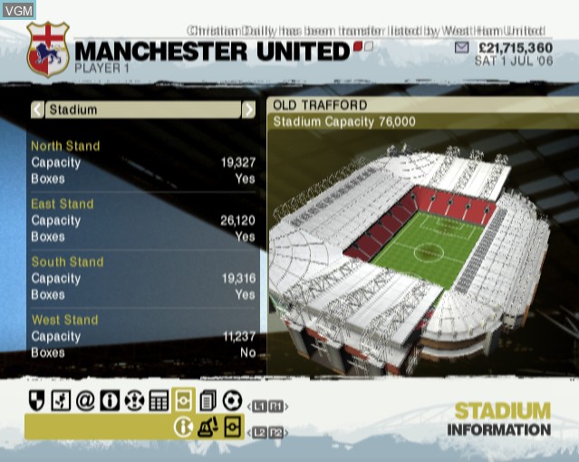 In-game screen of the game LMA Manager 2007 on Sony Playstation 2