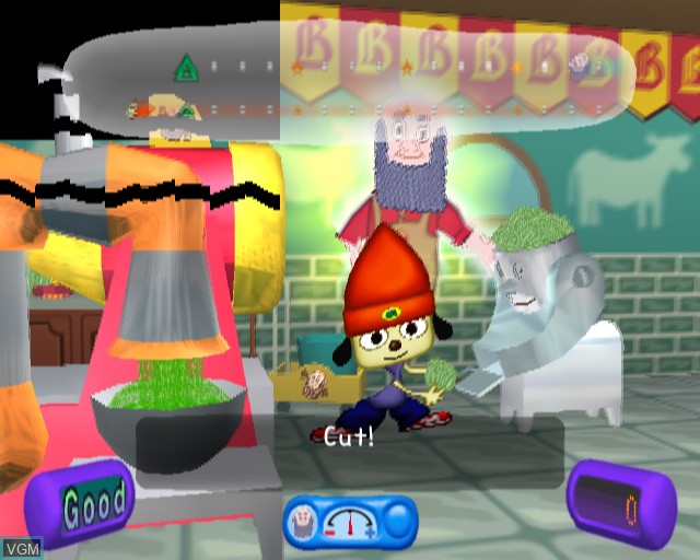 In-game screen of the game PaRappa the Rapper 2 on Sony Playstation 2