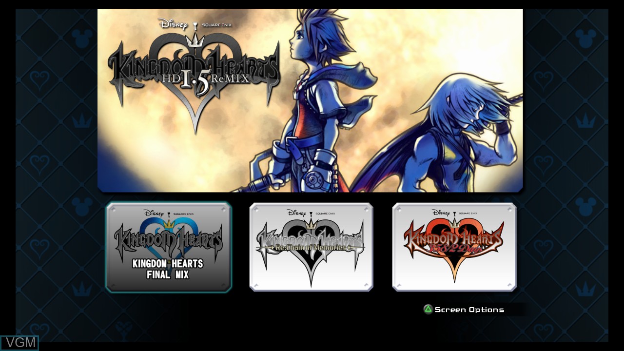 Title screen of the game Kingdom Hearts HD 1.5 ReMIX on Sony Playstation 3