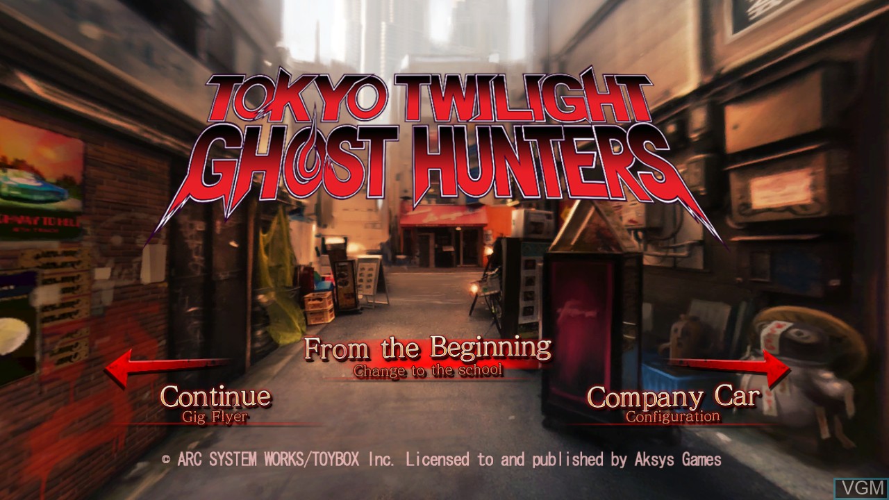 Title screen of the game Tokyo Twilight Ghost Hunters on Sony Playstation 3