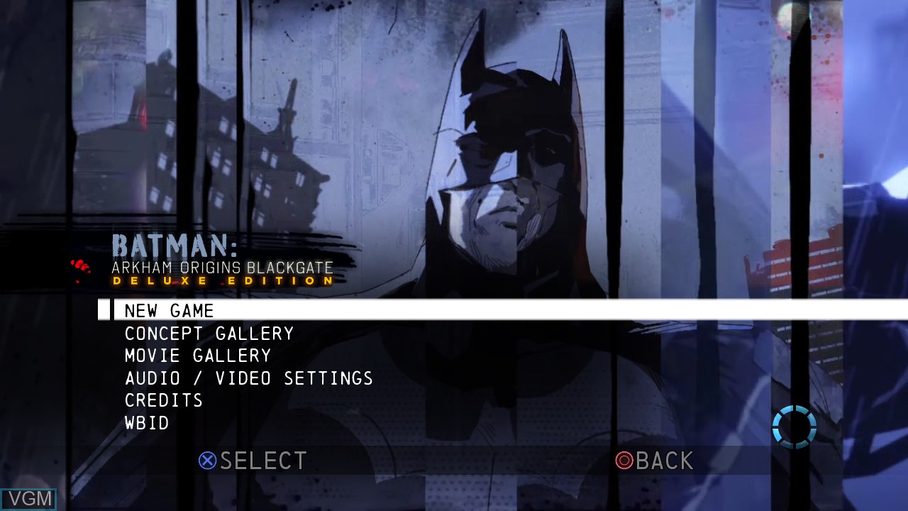 Menu screen of the game Batman - Arkham Origins Blackgate - Deluxe Edition on Sony Playstation 3
