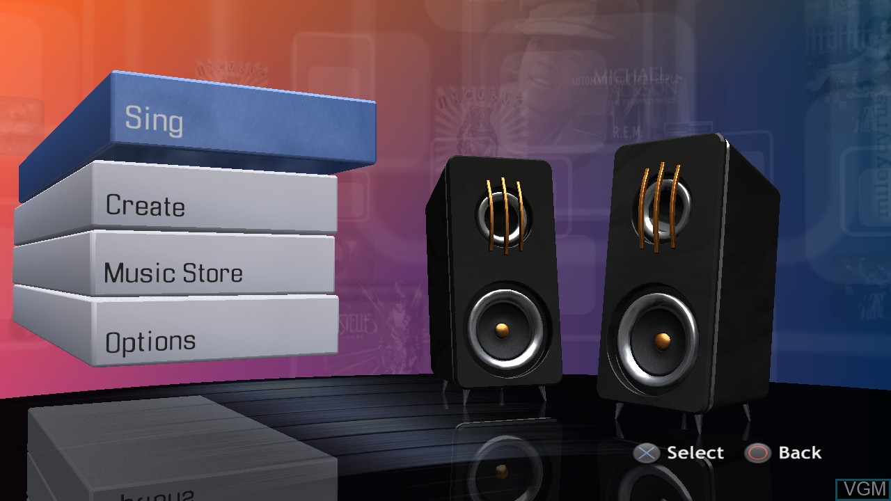 Menu screen of the game Karaoke Revolution on Sony Playstation 3