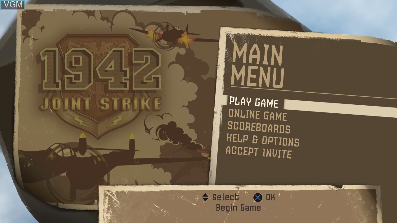 Menu screen of the game 1942 - Joint Strike on Sony Playstation 3