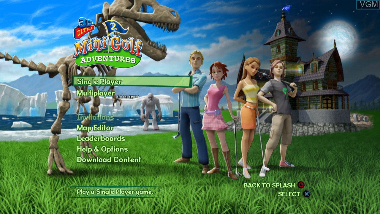 Menu screen of the game 3D Ultra Mini Golf Adventures 2 on Sony Playstation 3