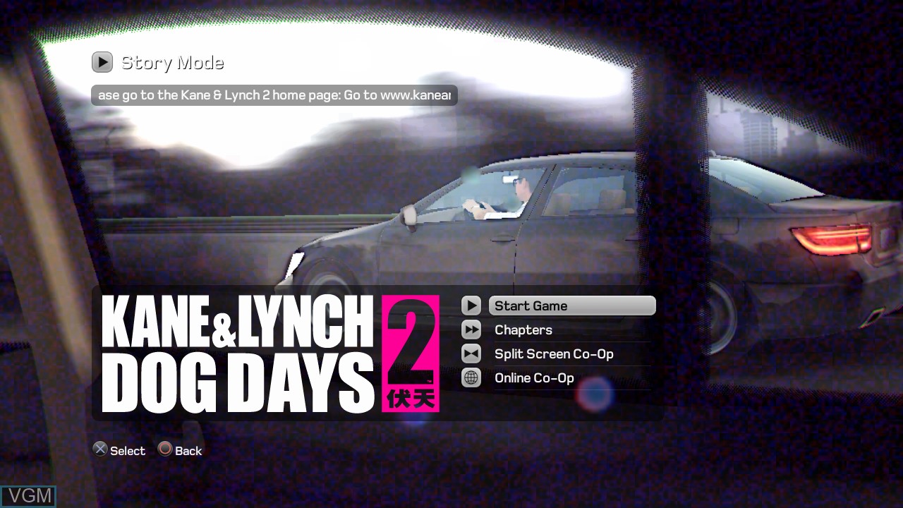 Menu screen of the game Kane & Lynch 2 - Dog Days on Sony Playstation 3