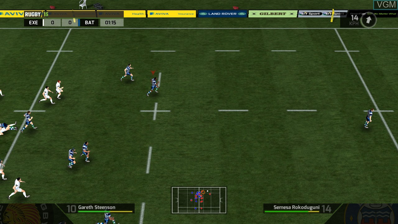 In-game screen of the game Rugby 15 on Sony Playstation 3