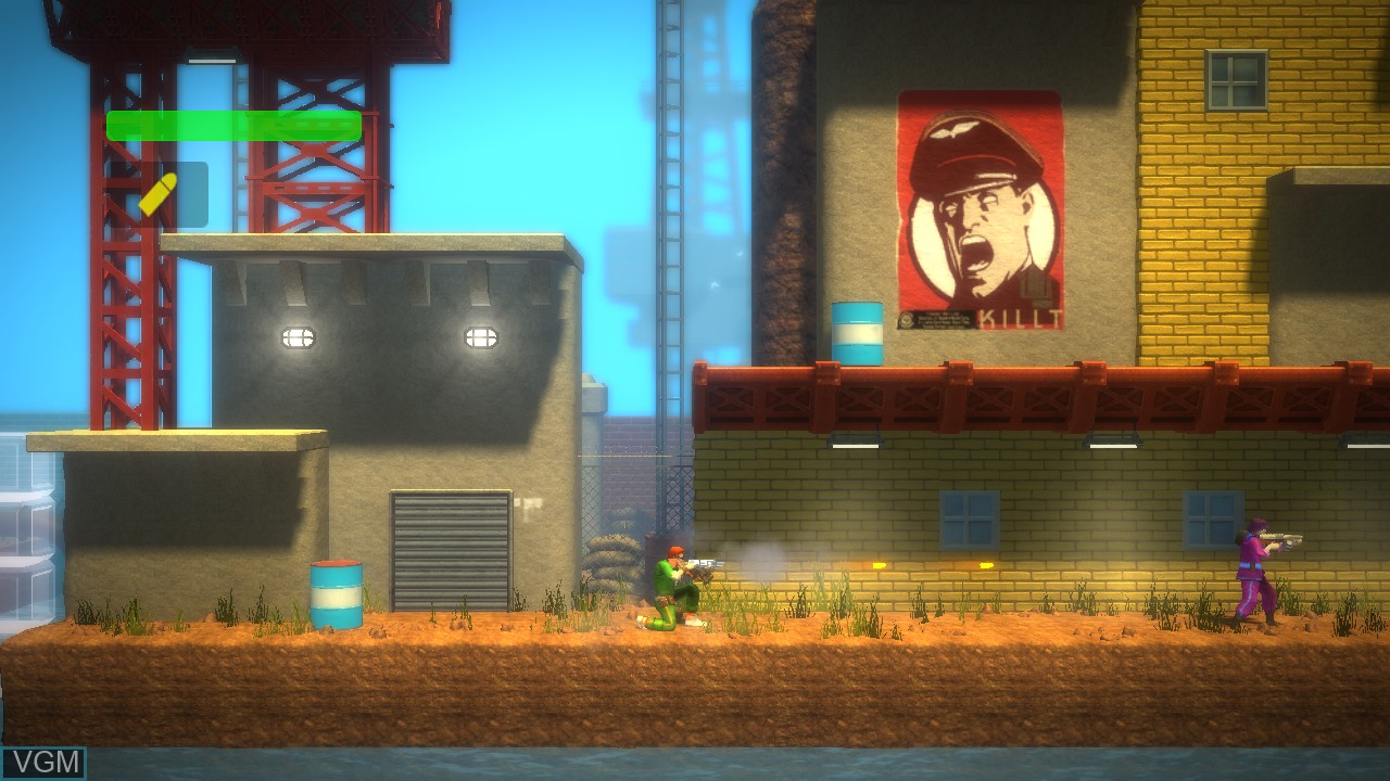 In-game screen of the game Bionic Commando Rearmed on Sony Playstation 3