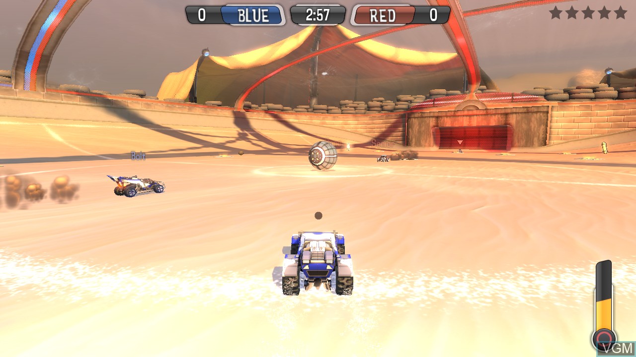 In-game screen of the game Supersonic Acrobatic Rocket-Powered Battle-Cars on Sony Playstation 3