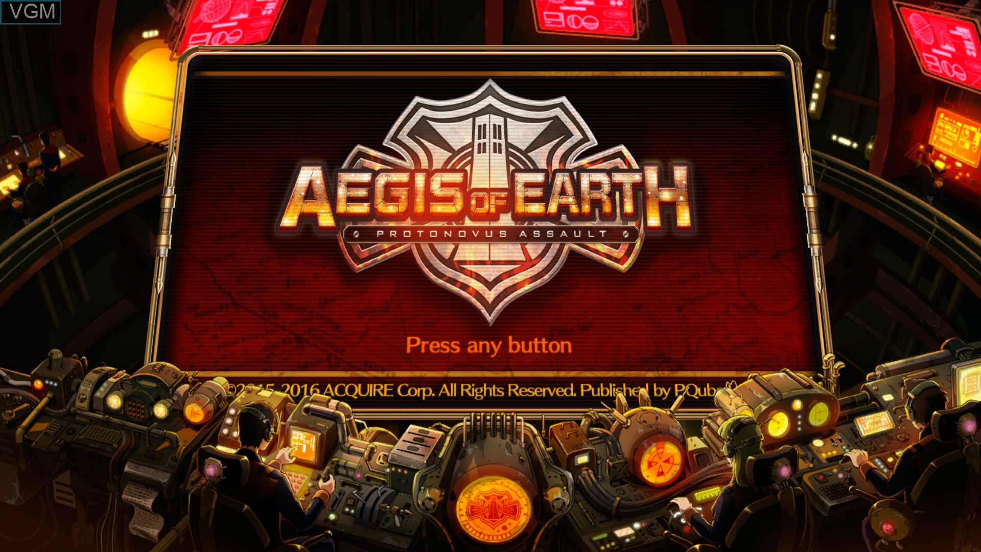 Title screen of the game Aegis of Earth - Protonovus Assault on Sony Playstation 4