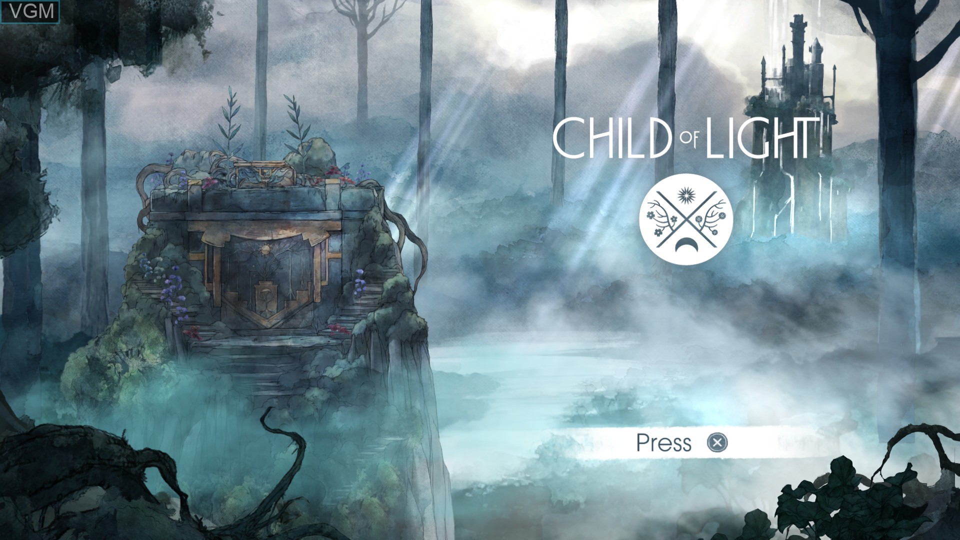 Title screen of the game Child of Light on Sony Playstation 4