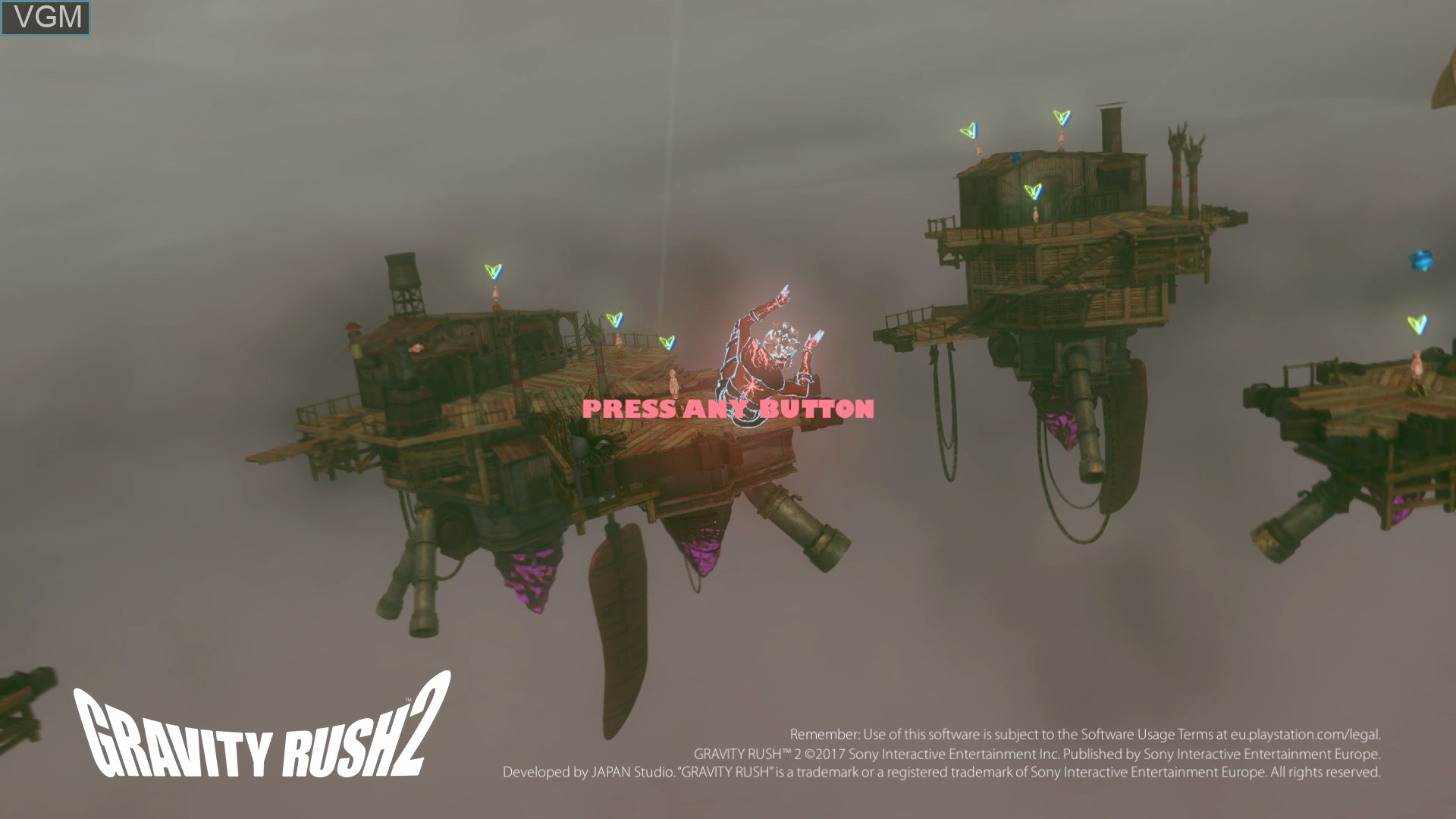 Title screen of the game Gravity Rush 2 on Sony Playstation 4