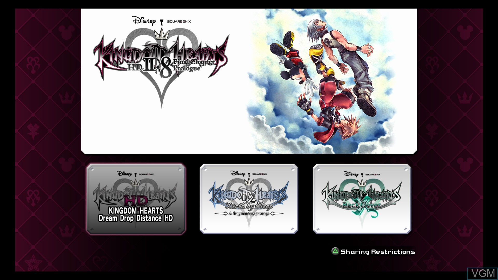 Title screen of the game Kingdom Hearts HD 2.8 Final Chapter Prologue on Sony Playstation 4