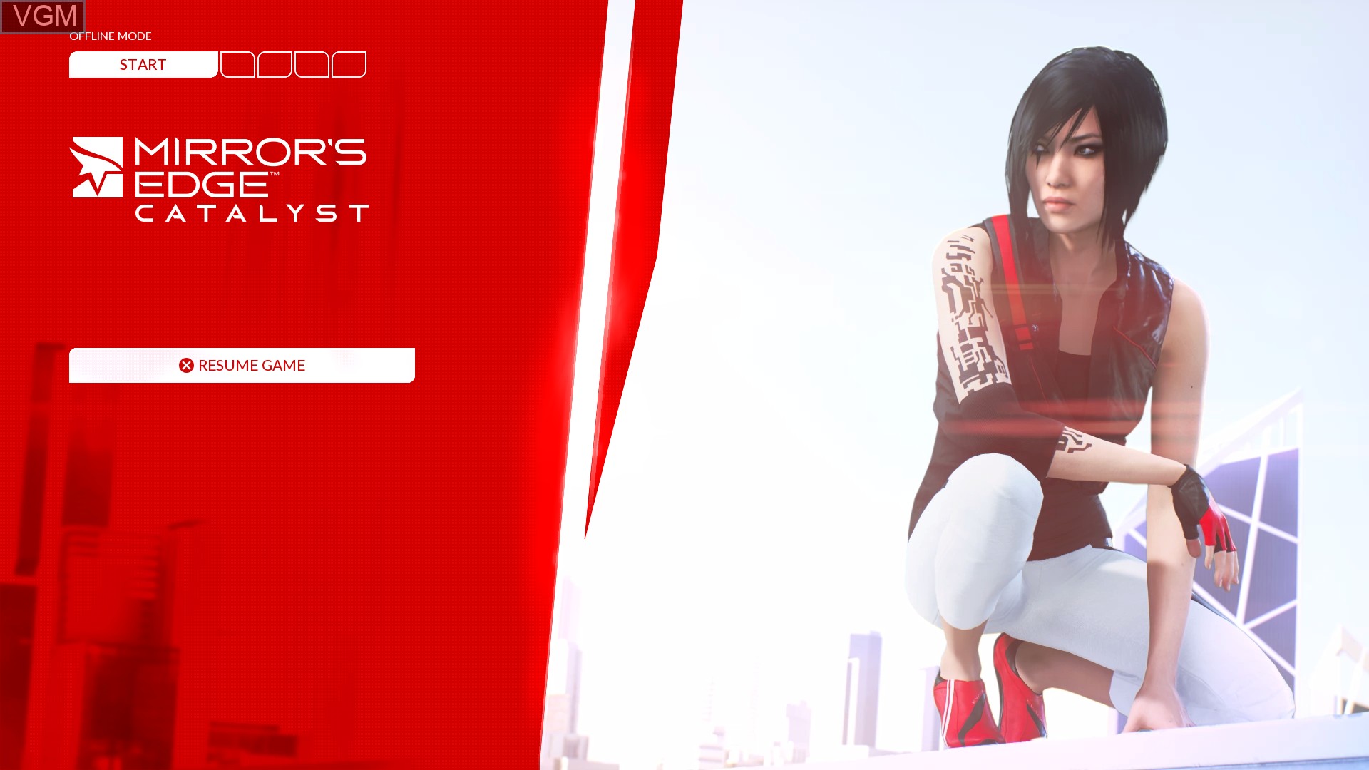 Title screen of the game Mirror's Edge Catalyst on Sony Playstation 4