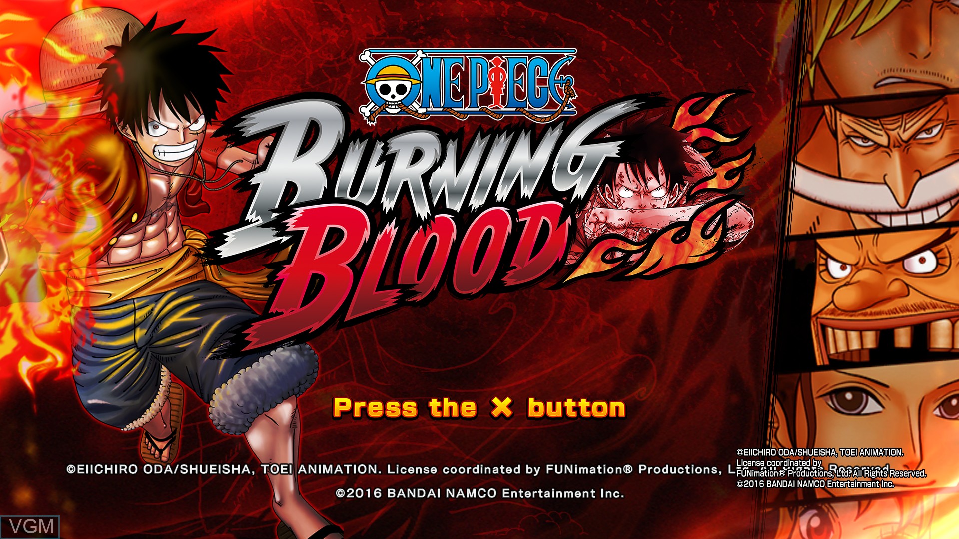 Title screen of the game One Piece - Burning Blood on Sony Playstation 4