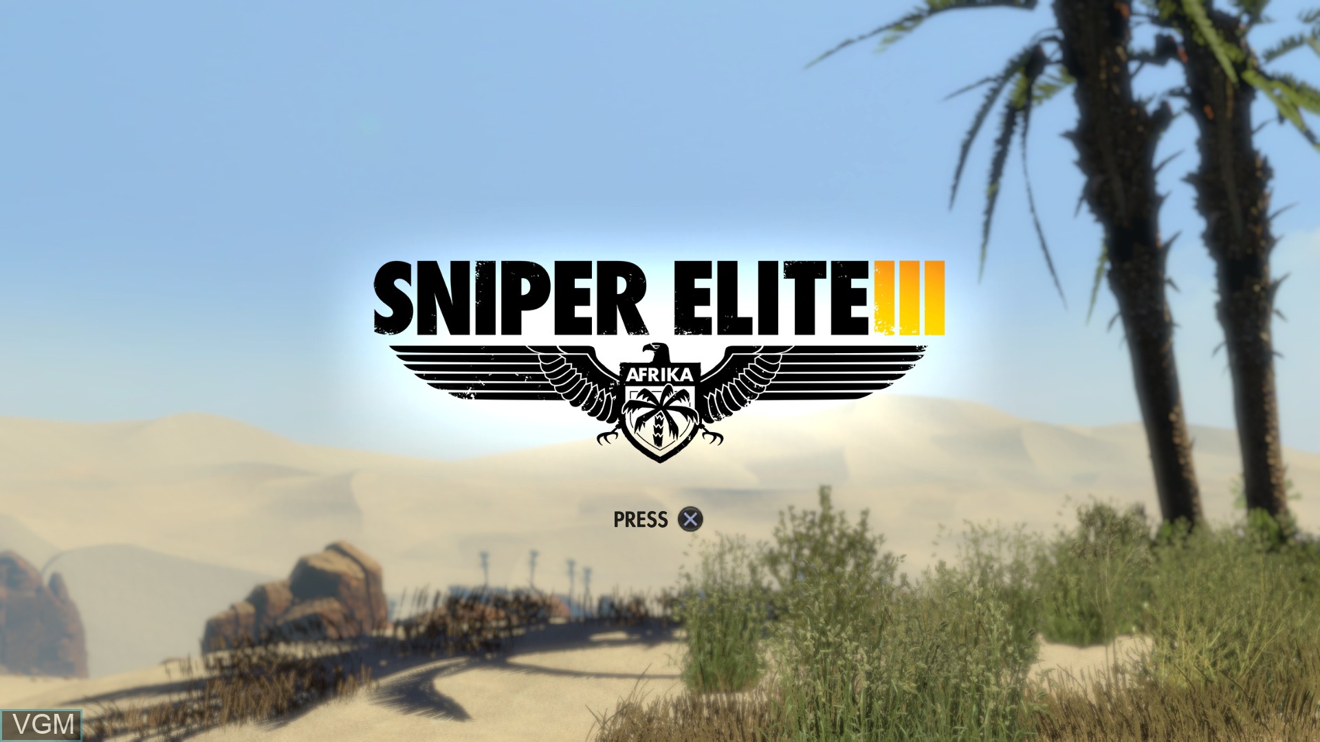 Title screen of the game Sniper Elite III on Sony Playstation 4