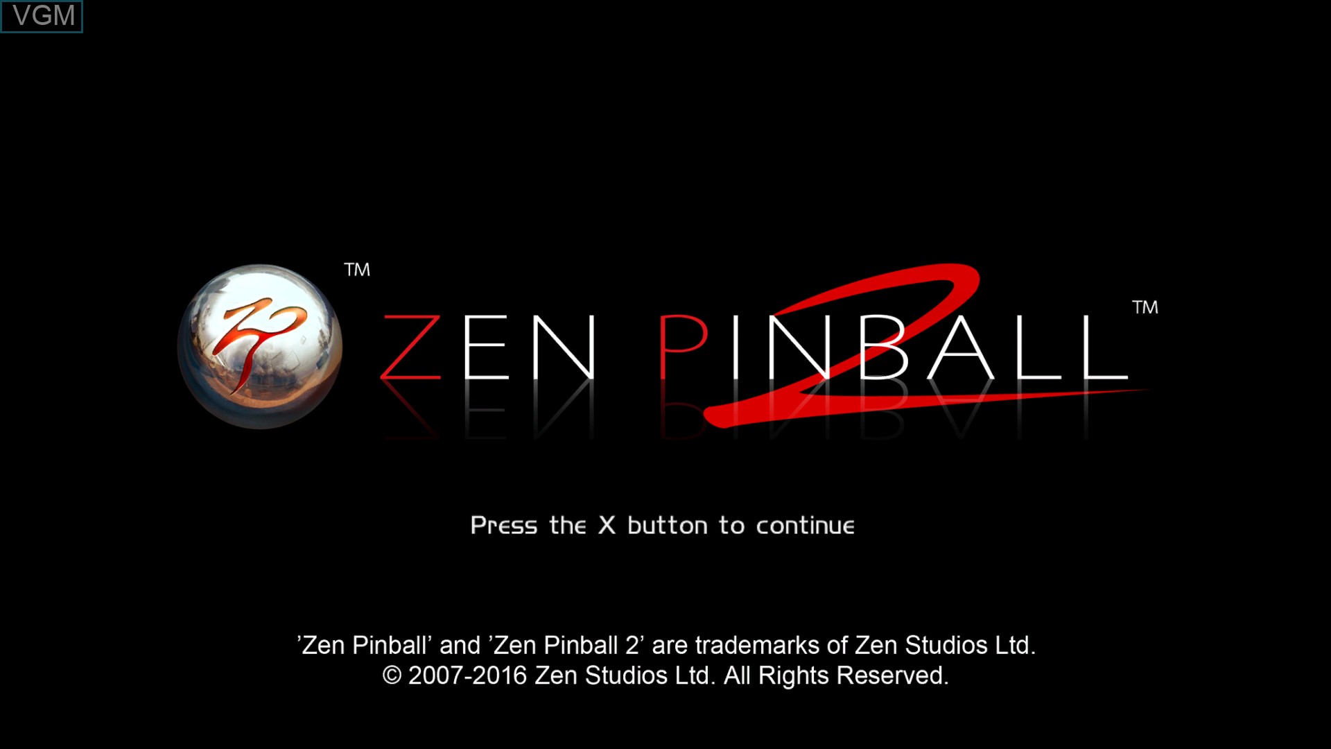 Title screen of the game ZEN Pinball 2 on Sony Playstation 4
