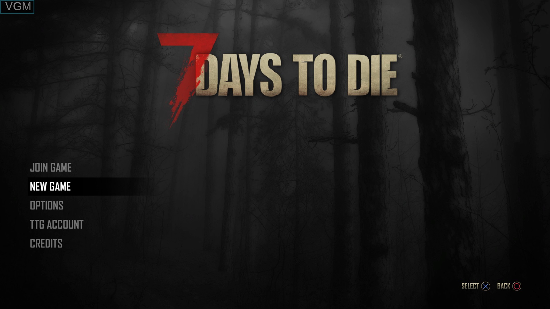 Title screen of the game 7 Days to Die on Sony Playstation 4