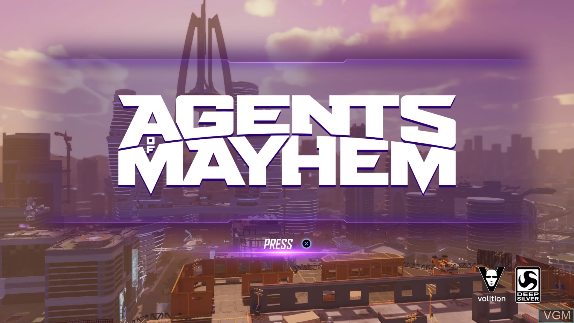 Title screen of the game Agents of Mayhem on Sony Playstation 4