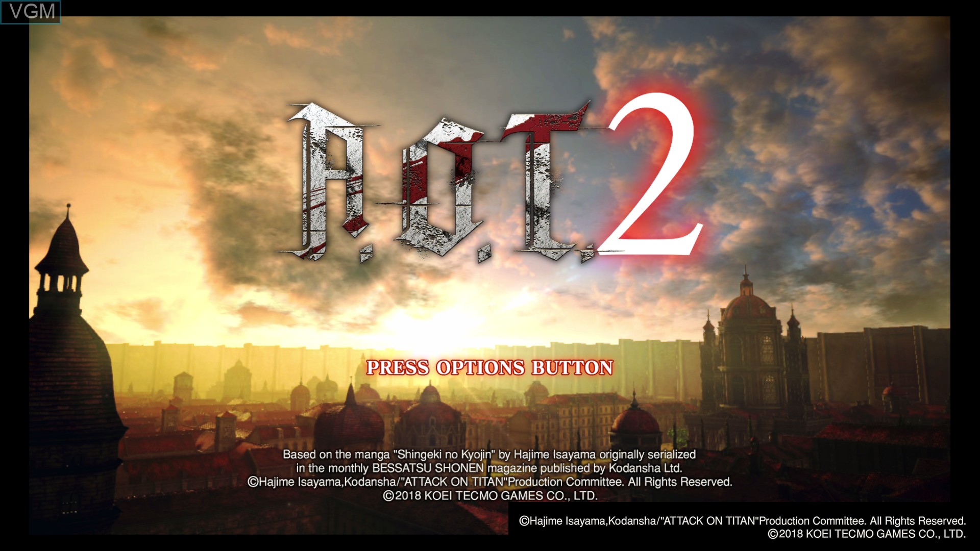 Title screen of the game A.O.T. 2 on Sony Playstation 4