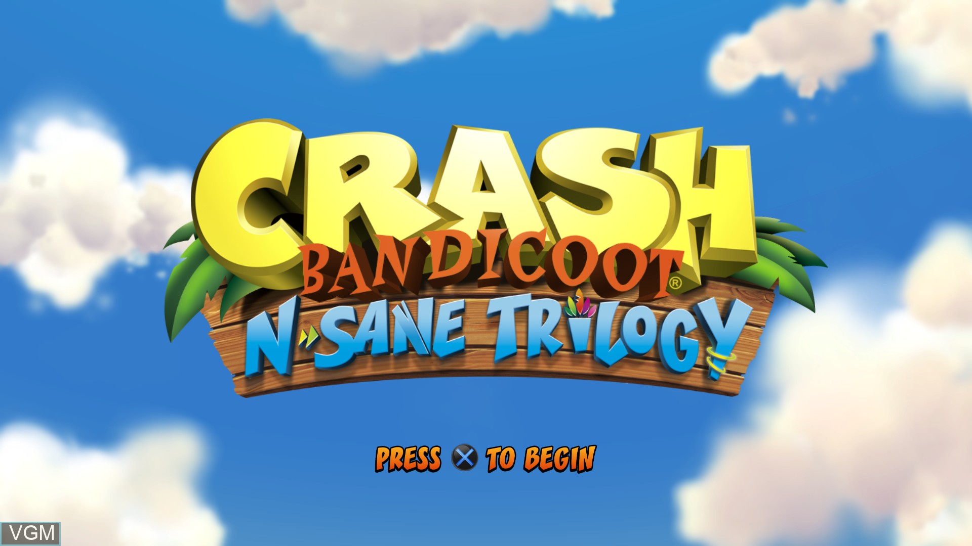 Title screen of the game Crash Bandicoot N. Sane Trilogy on Sony Playstation 4