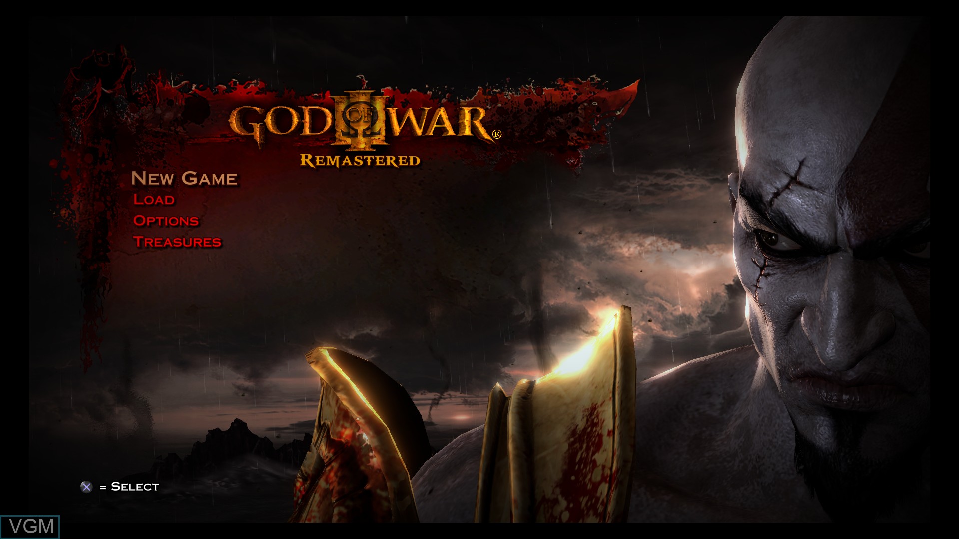 Title screen of the game God of War III Remastered on Sony Playstation 4