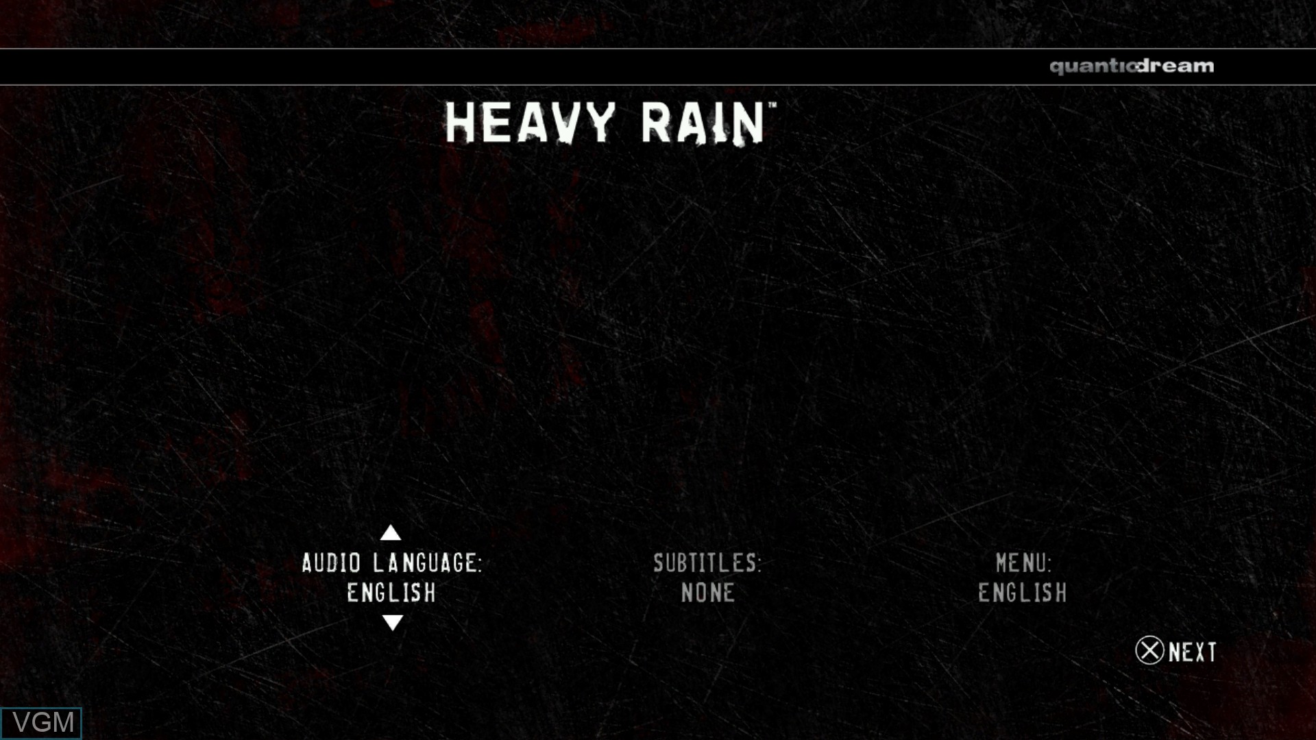 Title screen of the game Heavy Rain on Sony Playstation 4