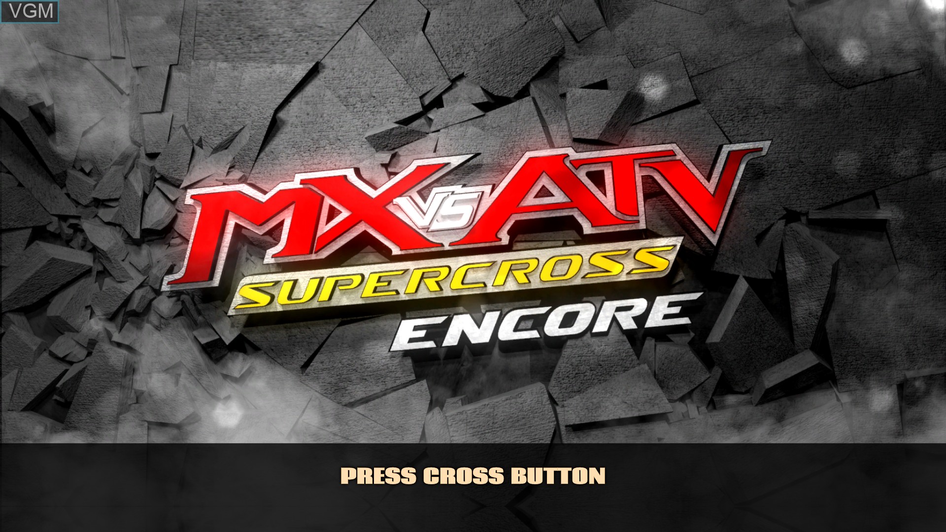 Title screen of the game MX vs. ATV Supercross Encore on Sony Playstation 4
