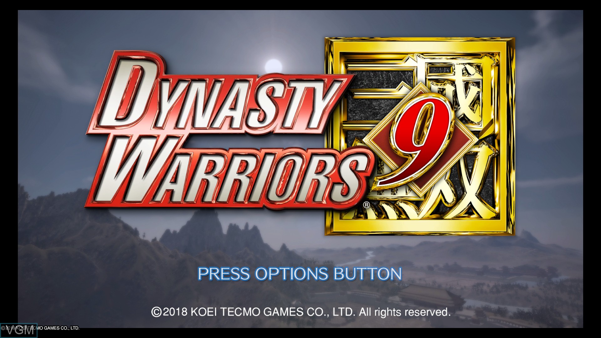 Title screen of the game Dynasty Warriors 9 on Sony Playstation 4