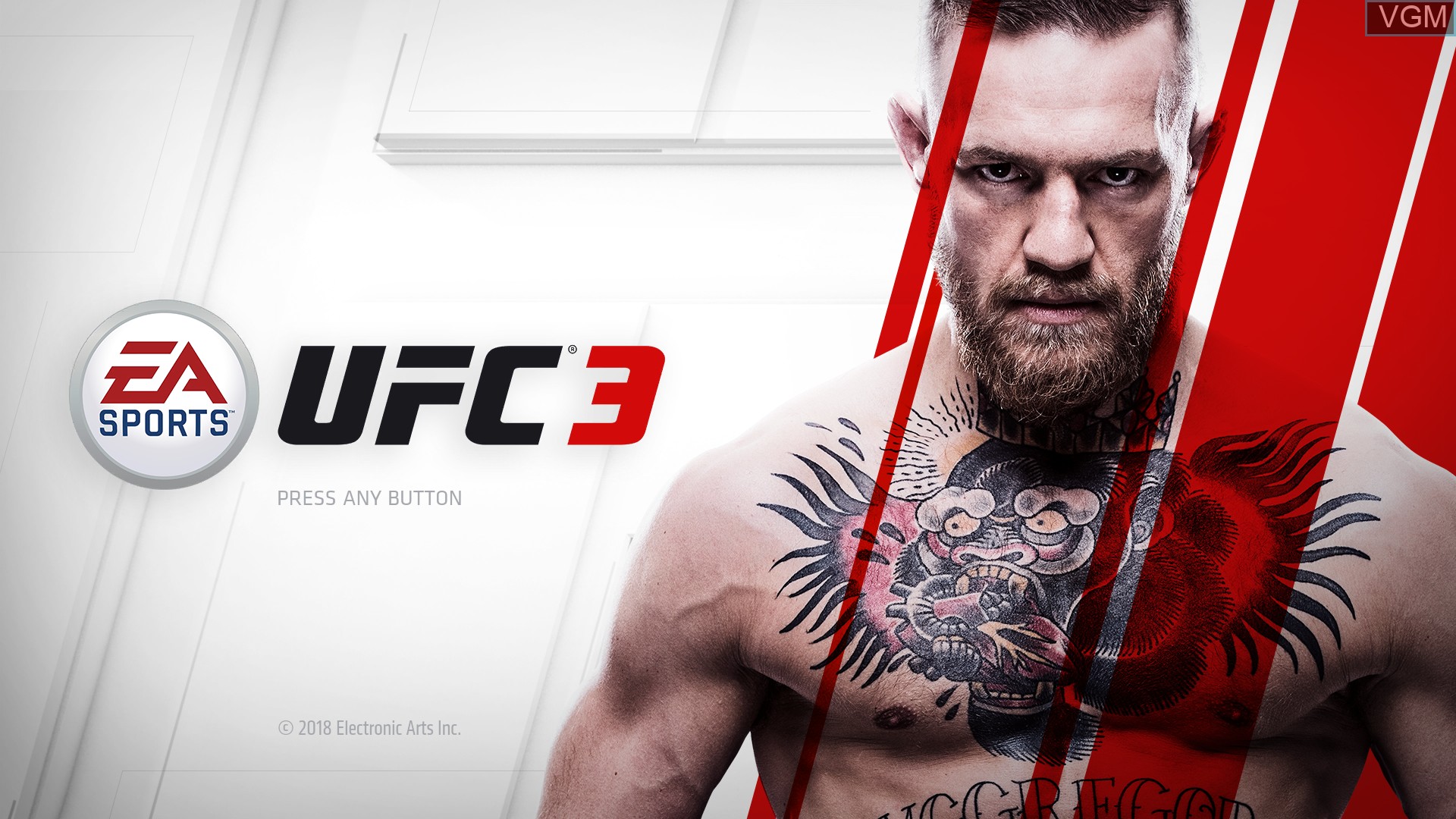 Title screen of the game EA Sports UFC 3 on Sony Playstation 4