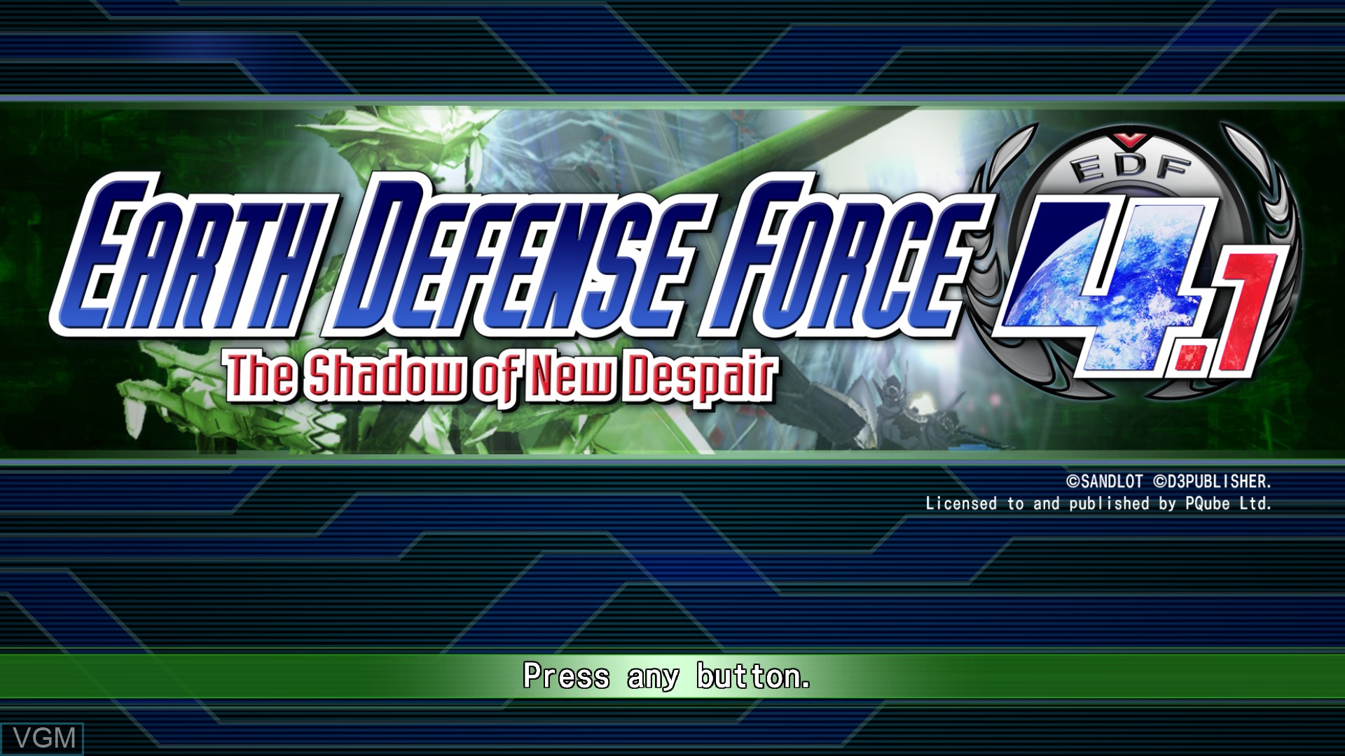 Title screen of the game Earth Defense Force 4.1 - The Shadow of New Despair on Sony Playstation 4