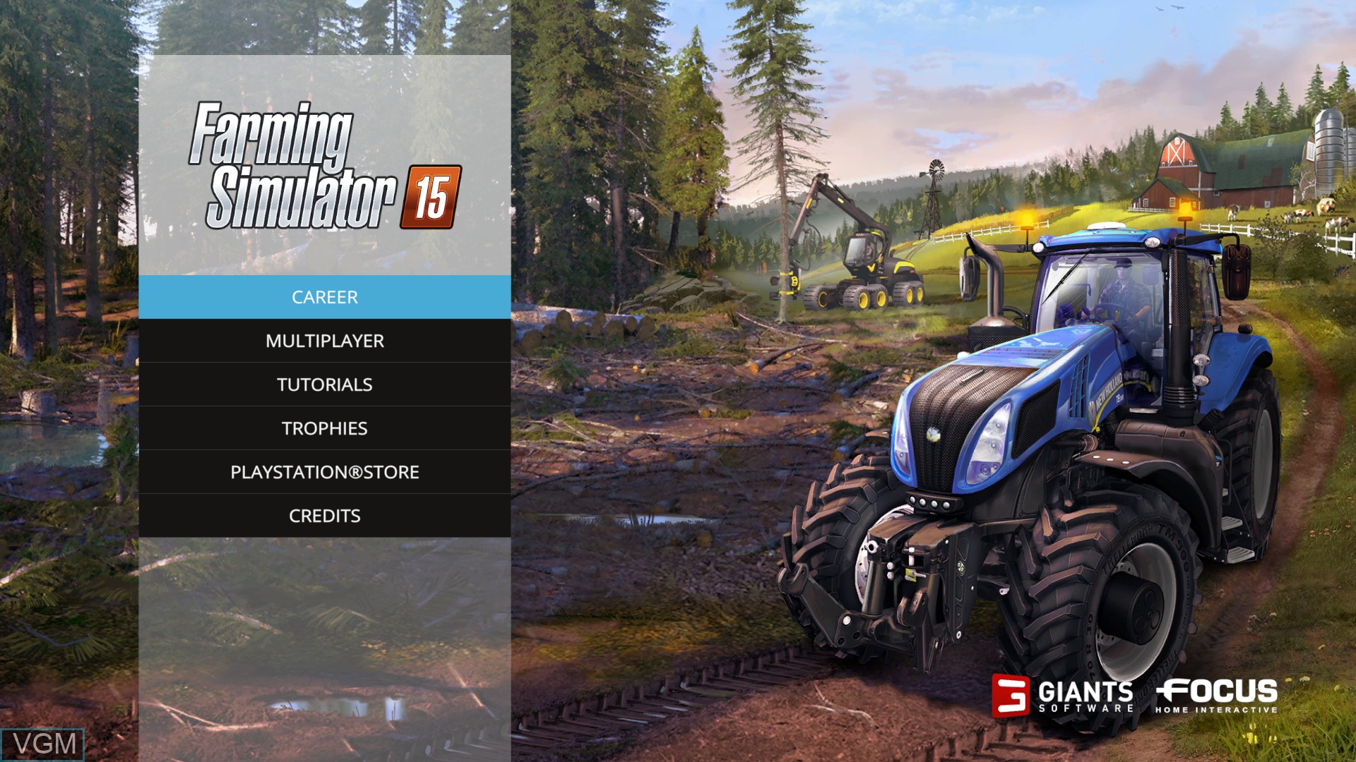 Title screen of the game Farming Simulator 15 on Sony Playstation 4