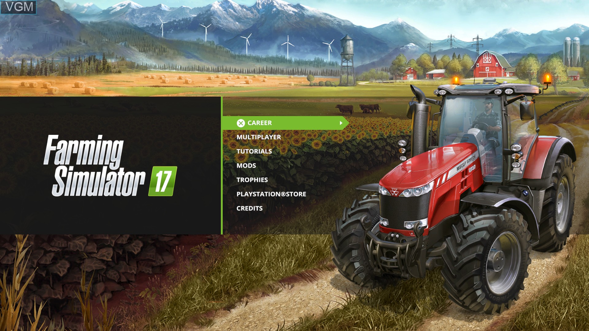 Title screen of the game Farming Simulator 17 on Sony Playstation 4