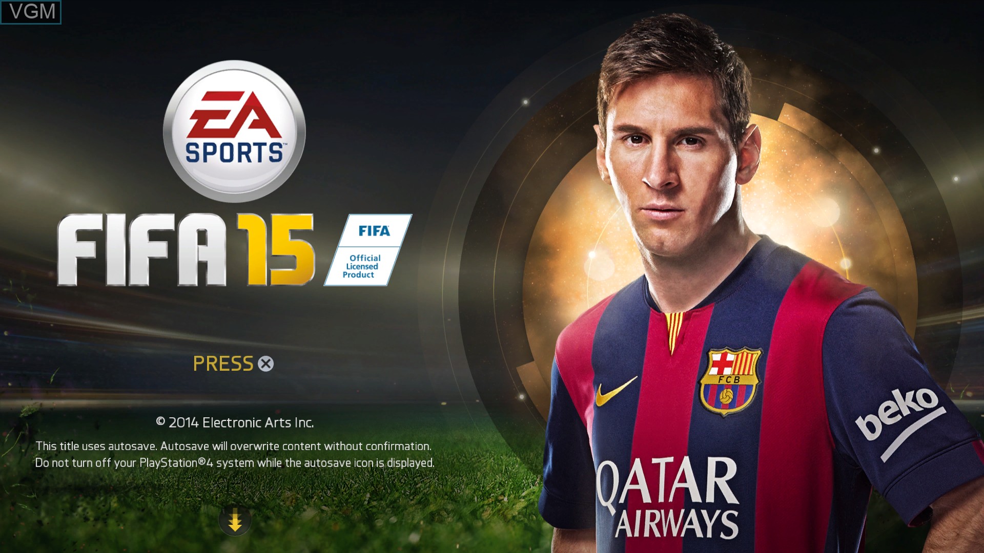 Title screen of the game FIFA 15 on Sony Playstation 4