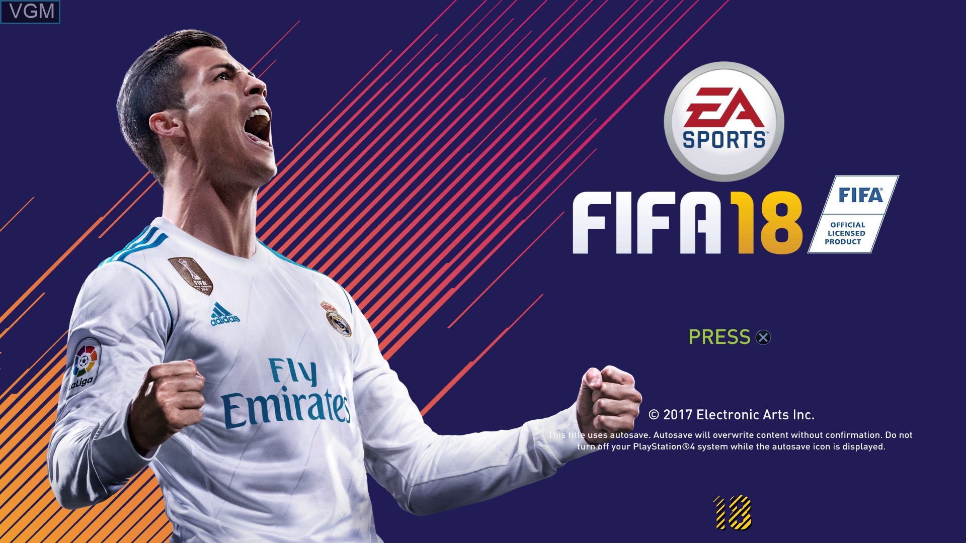 Title screen of the game FIFA 18 on Sony Playstation 4