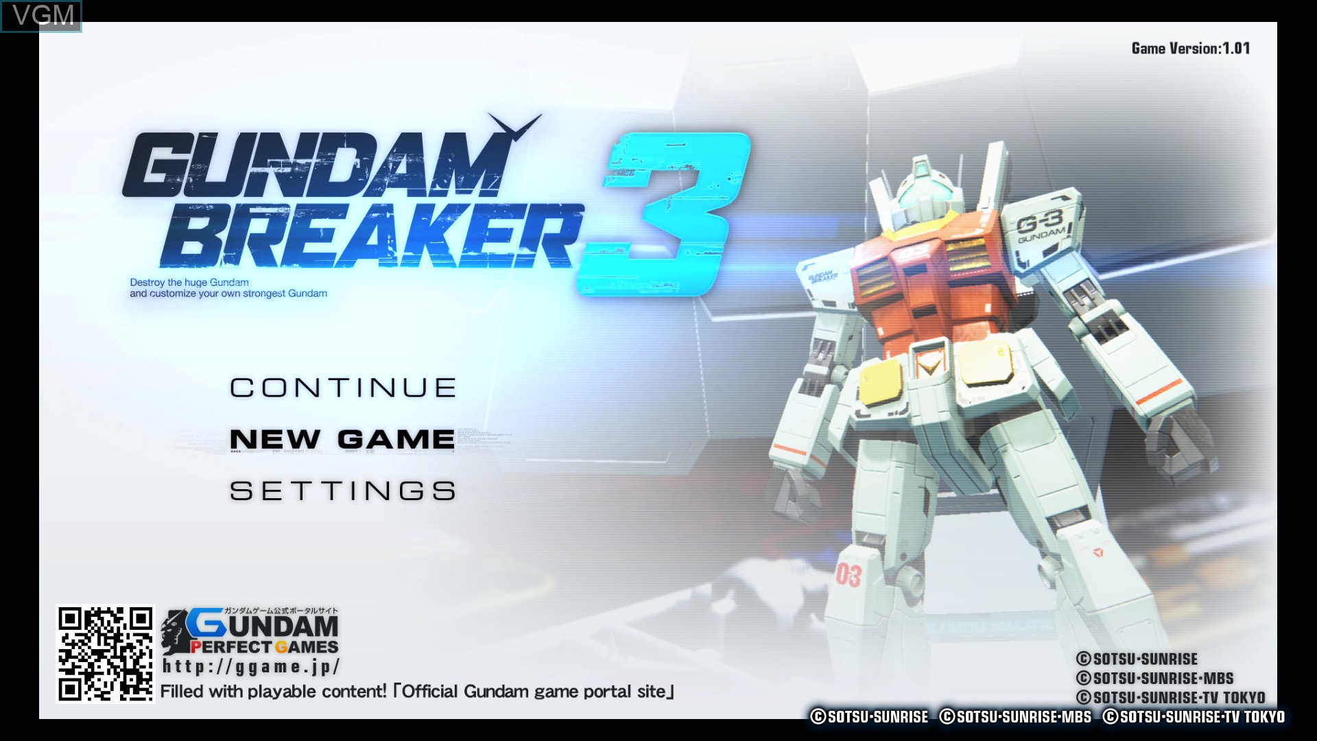 Title screen of the game Gundam Breaker 3 on Sony Playstation 4