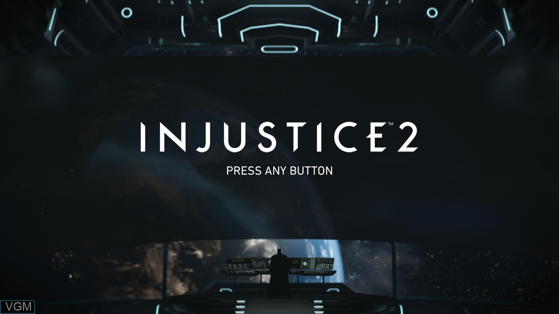 Title screen of the game Injustice 2 on Sony Playstation 4